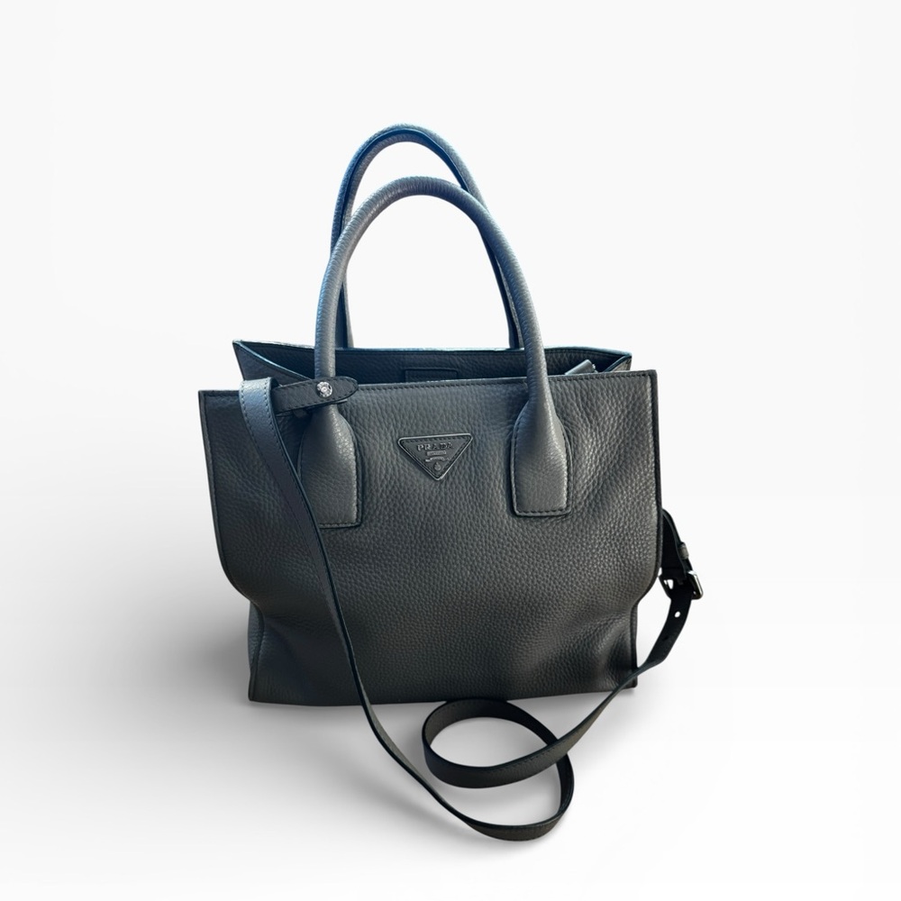 ✨ PRADA Leather Small Tote Satchel Crossbody – Gray ✨